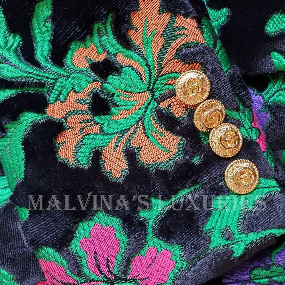 GUCCI JACKET SINGLE BREASTED VELVET JAQUARD FLORAL BLAZER sz IT 40 US 4 - Picture 7 of 14